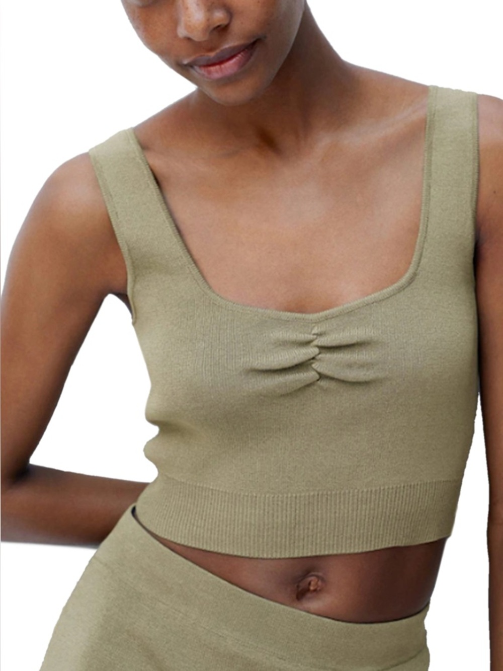 Women’s MNG Olive Green Ribbed Crop Tank